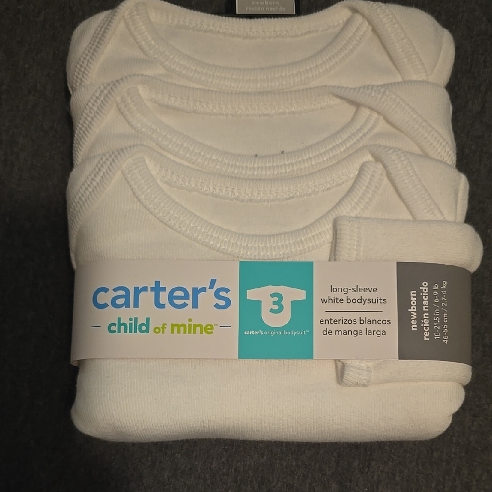 Carter's Child of Mine Long-Sleeve White Bodysuits